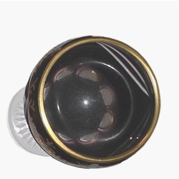 Bohemian Cut To Clear Crystal Hand Painted Goblet With Gold Trim & Floral Detail - Picture 6 of 10